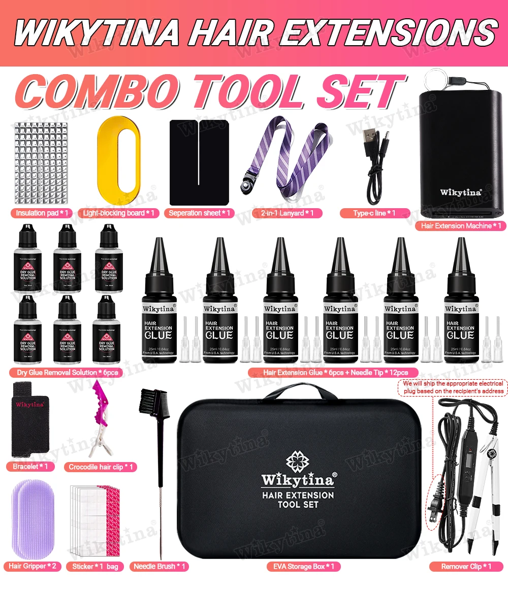 WIKYTINA Professional UV Light Hair Extension Kit - Complete Tool Set with UV Glue Remover Machine UV Hair Extension Machine