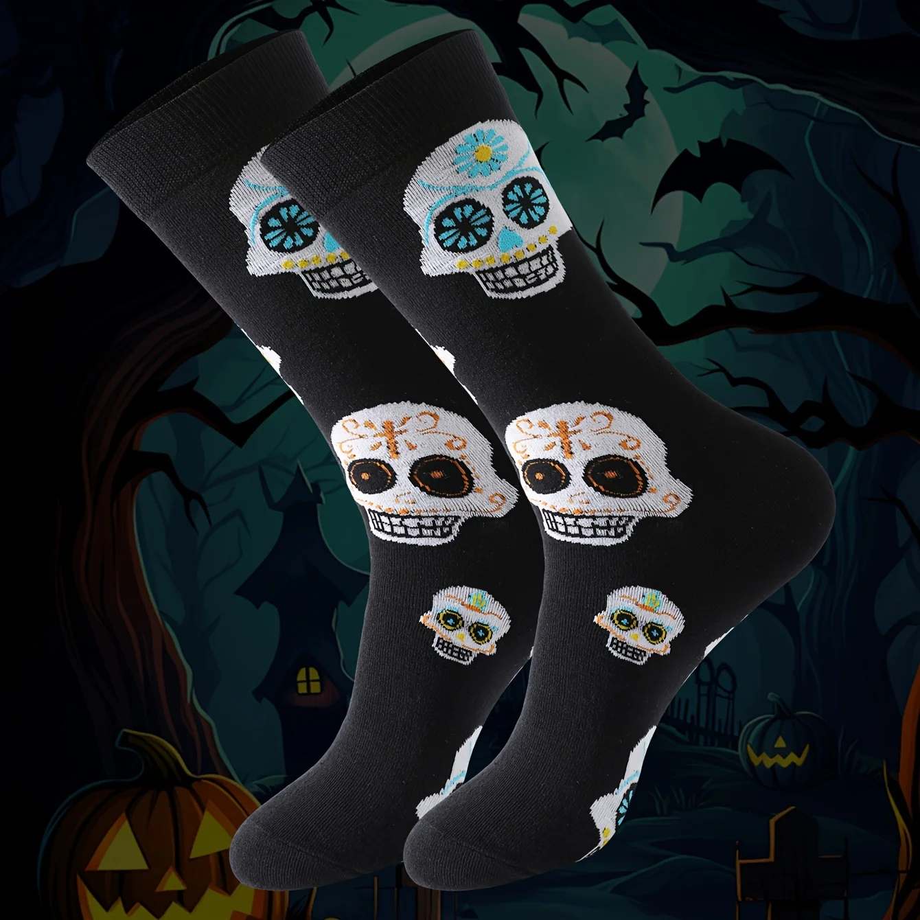 A pair of skeleton personality patterns men and women give friends gift socks for four seasons autumn and winter events