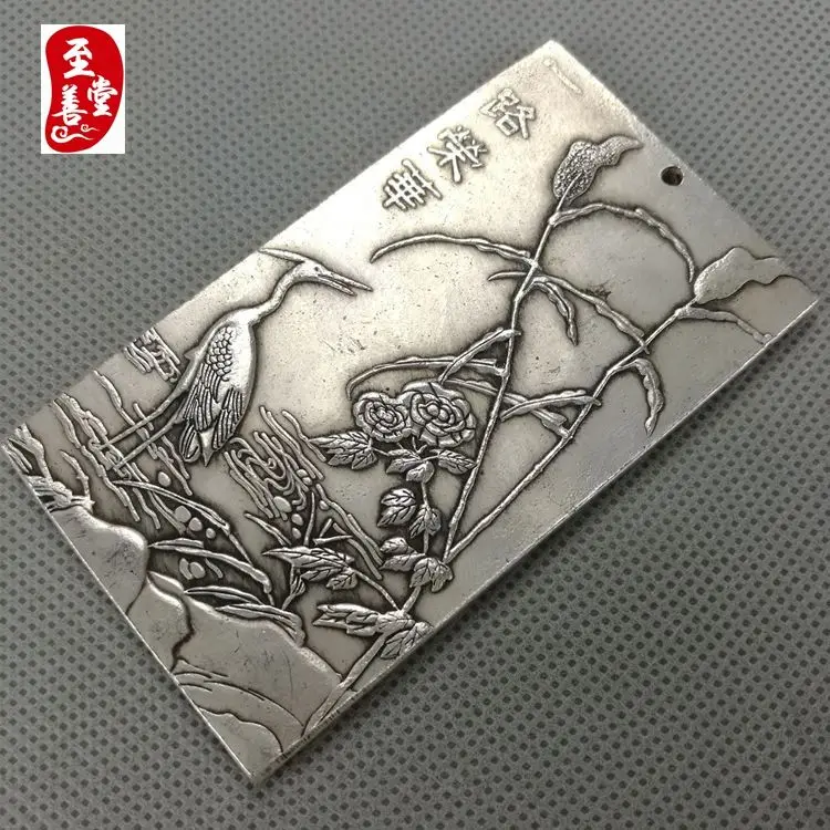 Vintage Tibetan Flower heron crane bird statue Thangka plate