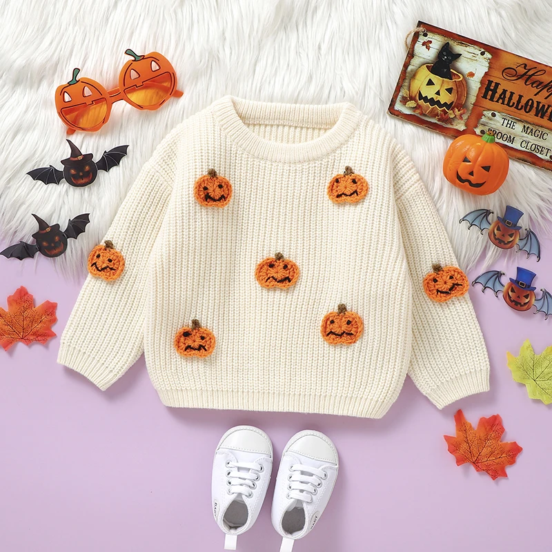 Neugeborenen Baby Pullover Gestrickte Mode Orange Halloween Kürbis Stricken Infant Kinder Jungen Mädchen Pullover Tops 1-3Y Kinder Tragen