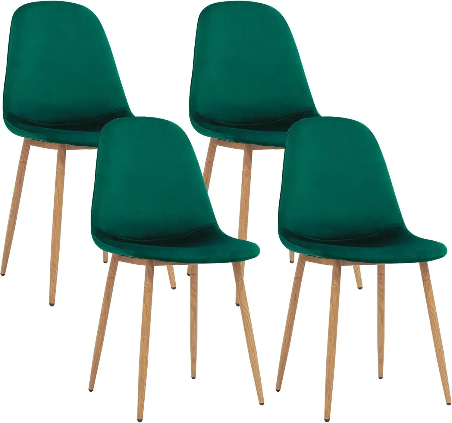 Kitchen Velvet Cushion Seat, Green Back and Metal Legs, Modern Mid Century Living Room Side Dining Chairs, Set of 4