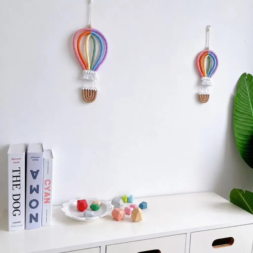 Nordic Style Rainbow Hanging Ornament Colorful Woven Texture Hot Air Balloon Pendant Hanging Style Cotton Rope