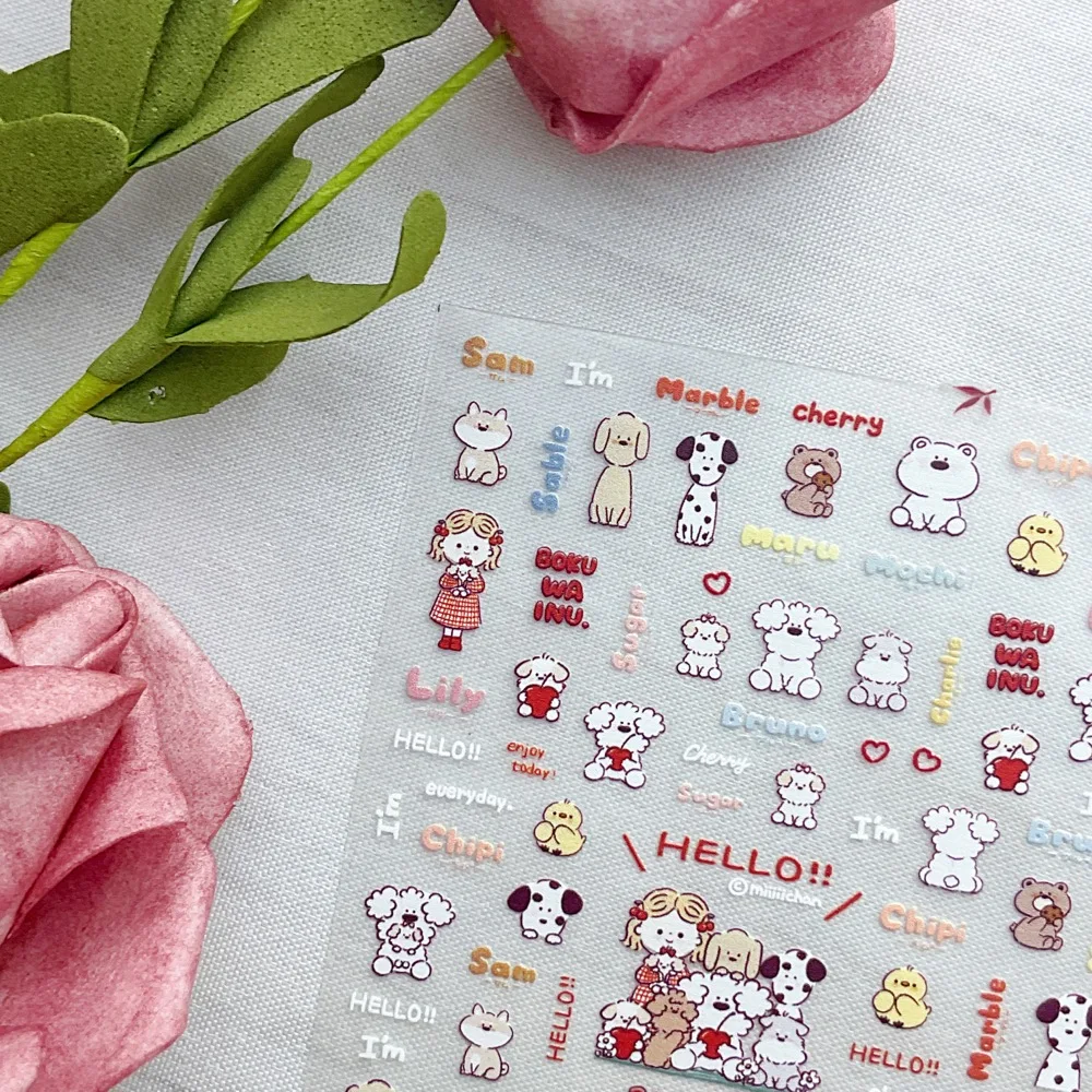 1 sheet tomoni little girl cute dog nail sticker explosion cute nail paste factory wholesale barking family fashion design DIY