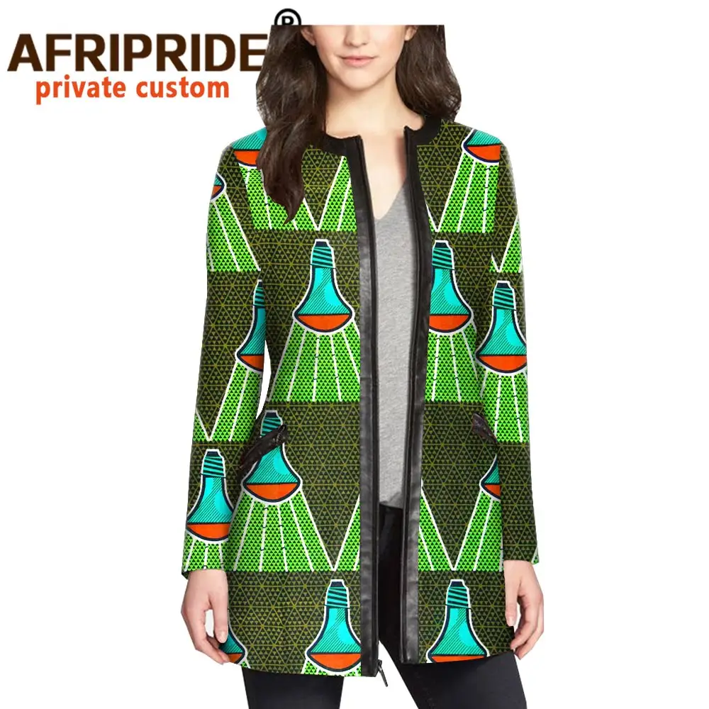 2024 Women`s Coat African Print Jacket Dashiki Clothes Formal Outfit Leather+cotton Fabric Full Zipper AFRIPRIDE A1924010