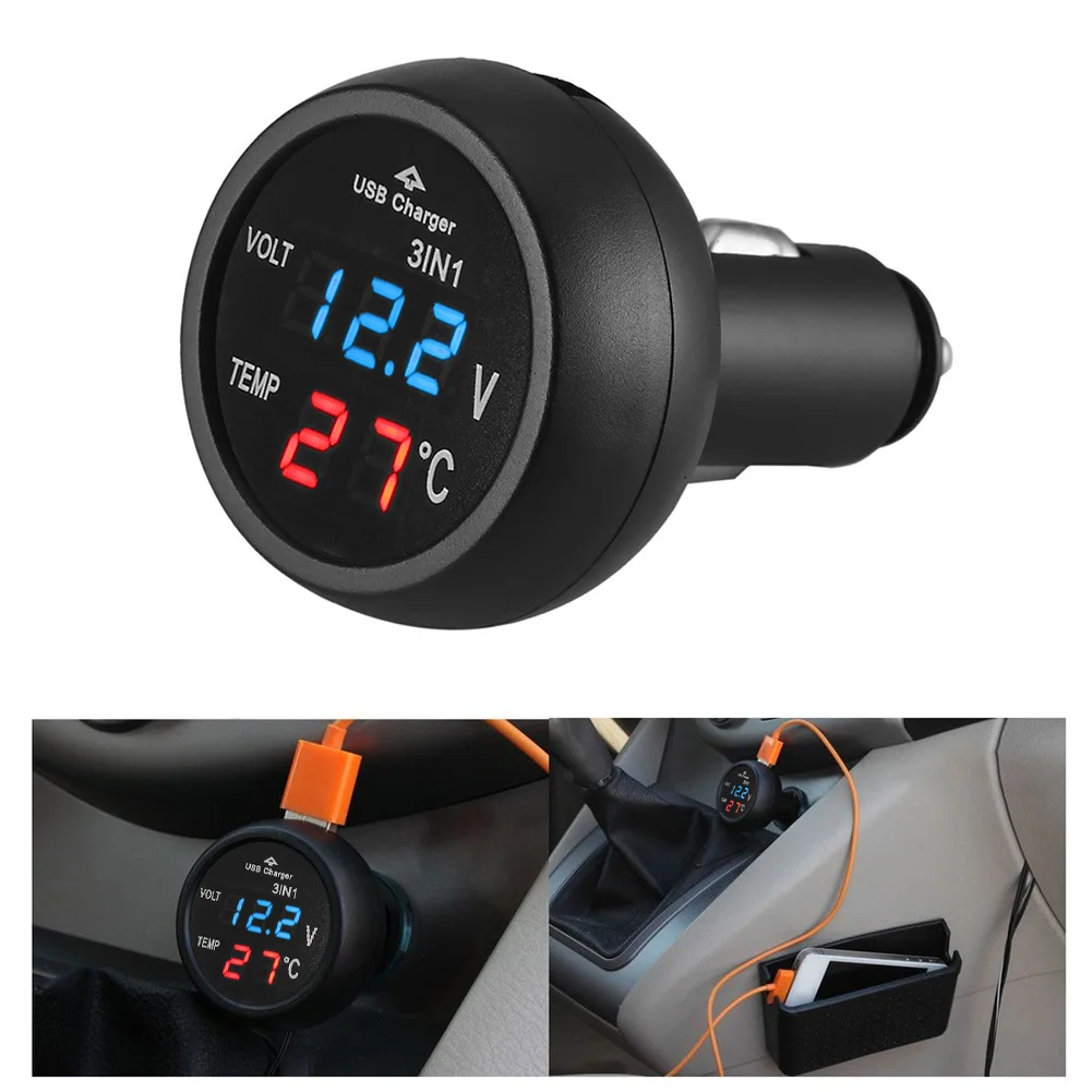Imagem -05 - Carro Digital Led Display Voltímetro Auto Medidor Termômetro Carregador Usb Monitor Display Telefone Tablet Gps Carregamento em 12 v 24v