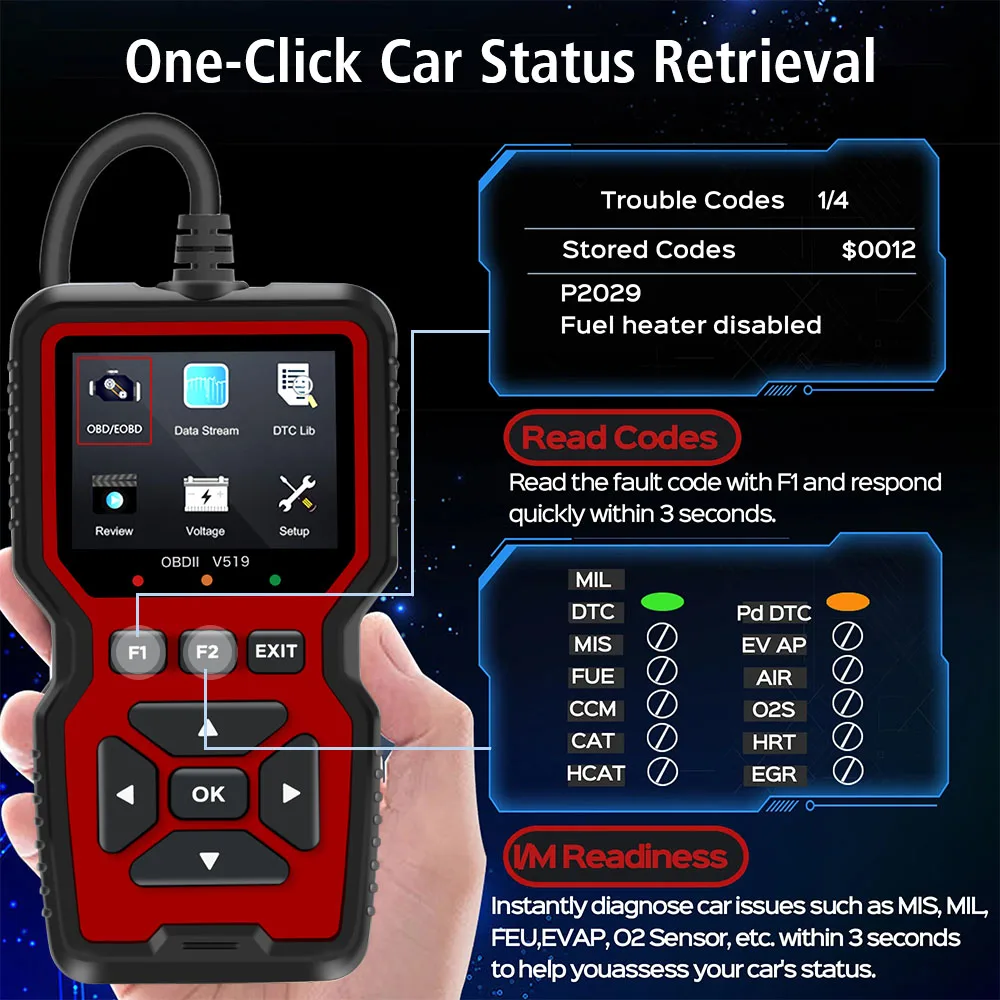 Picture 5: Code Reader OBD2 Scanner Automotive Fault Diagnosis Instrument Engine Fault Reading Data V519 Elm327 Battery Voltage Detection