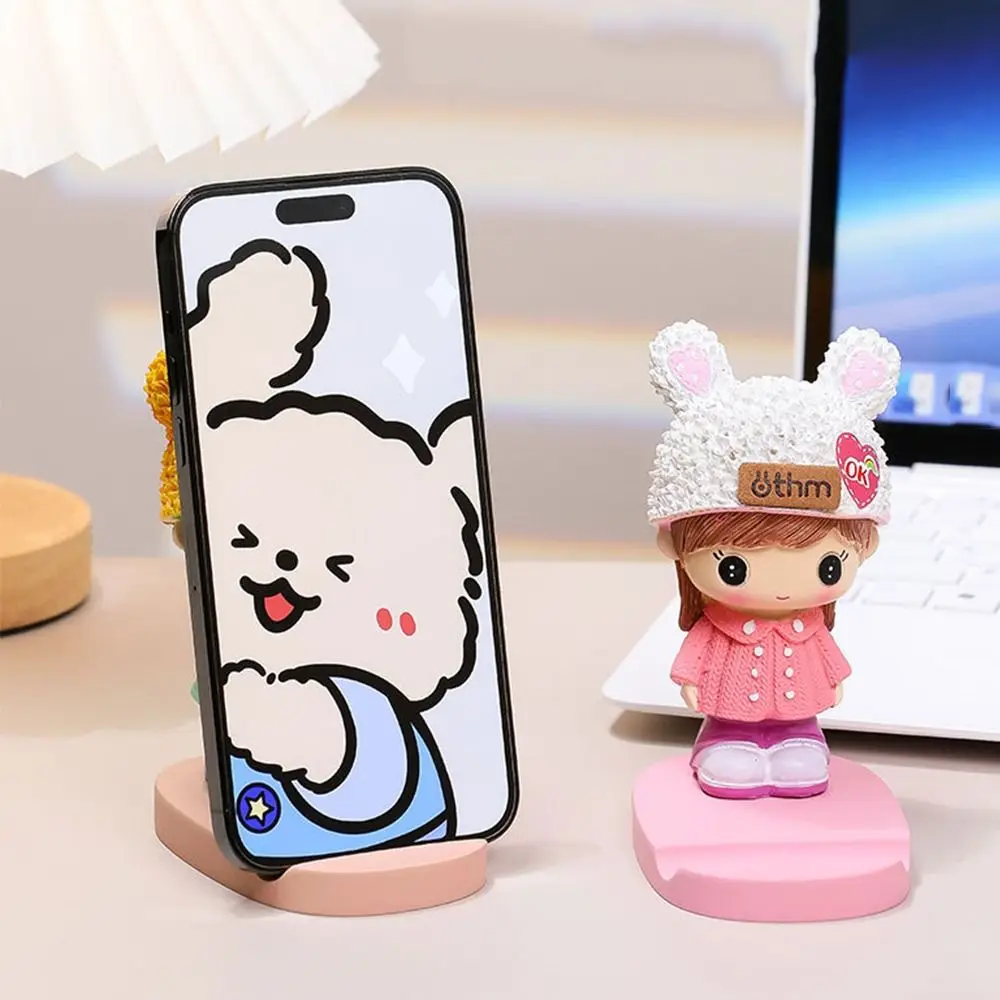 Resin Couple Doll Phone Holder Figure Model Anti Slip Cute Mobile Phone Holder Support Couple Doll Cartoon Phone Bracket