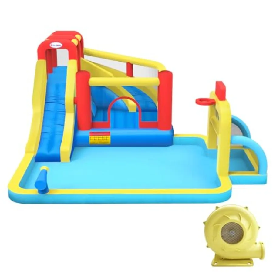 

Надувной батут-горка с водной горкой 16,4 x 14,6 футов, надувные водные горки для двора с скалодромом и баскетбольной стойкой
