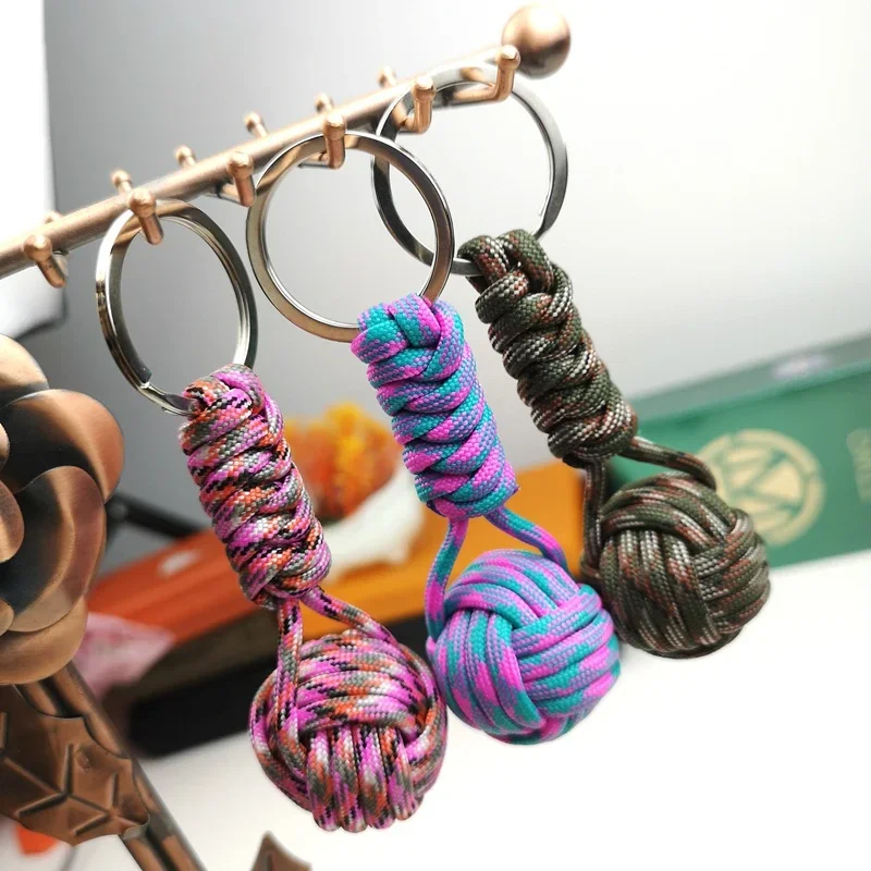 Woven Paracord Lanyard Keychain Outdoor Survival Tactical Self-defense Military Parachute Rope Cord Ball Pendant Keyring