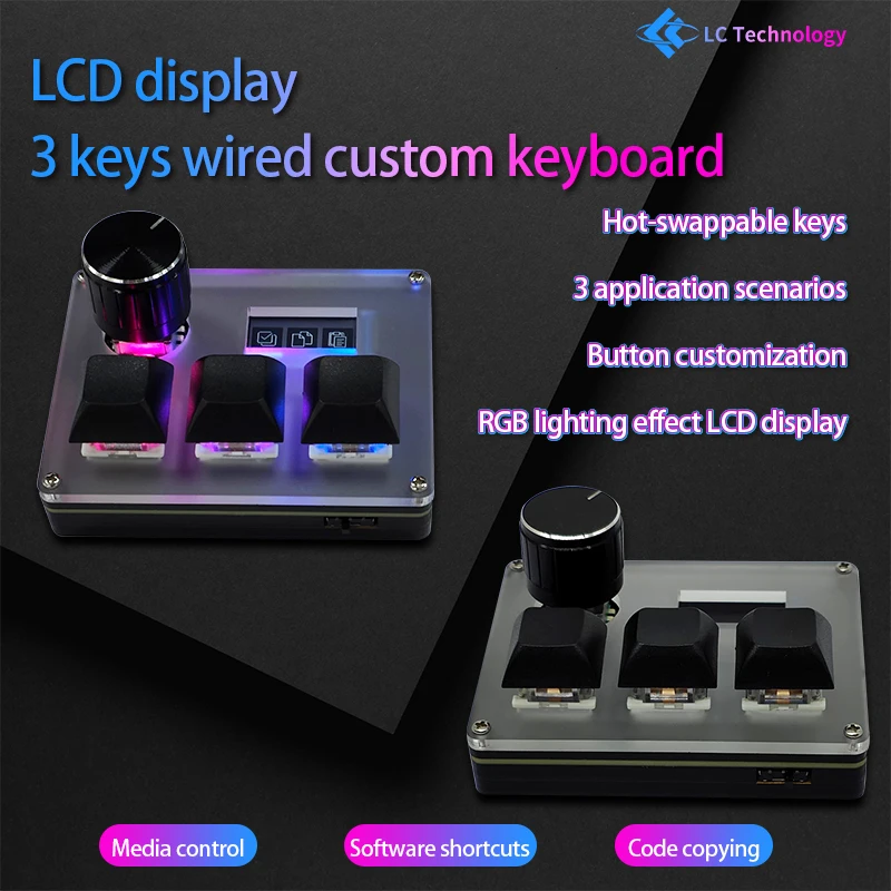 3-Key Wired Custom Keyboard LCD Color Screen Display Game Keyboard DIY Accessories