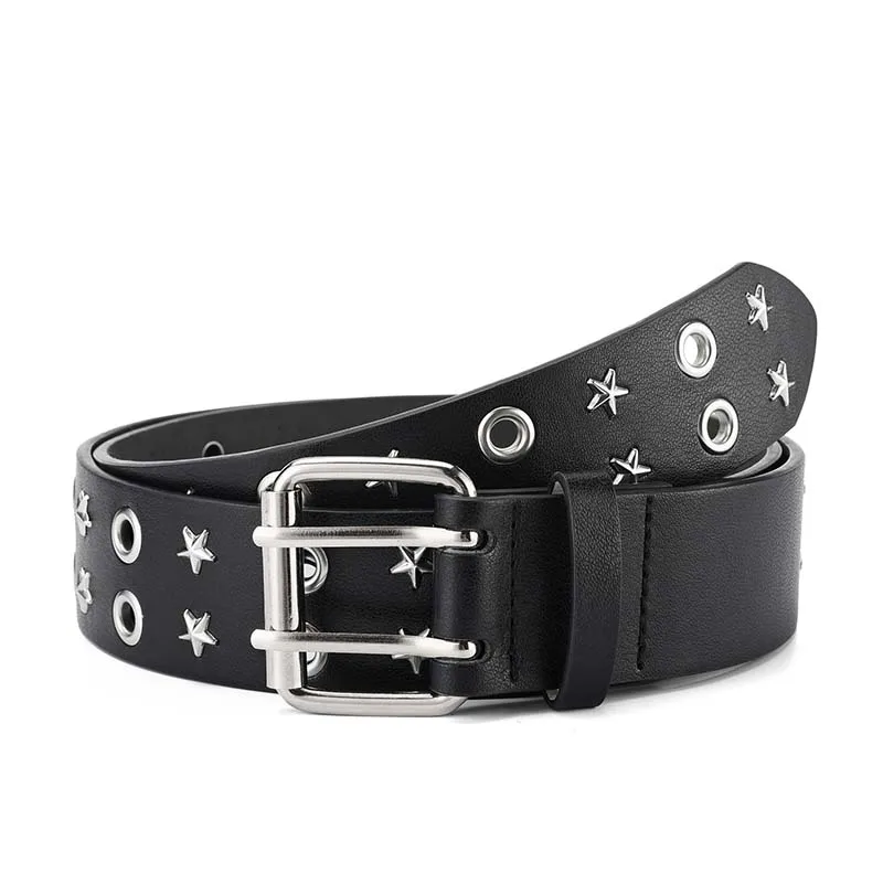 New Star Rivet Belt for Women Men Punk Rock With Double Row Pin Buckle Studded Belt for Dress Jeans Ceinture Femme Dropshipping