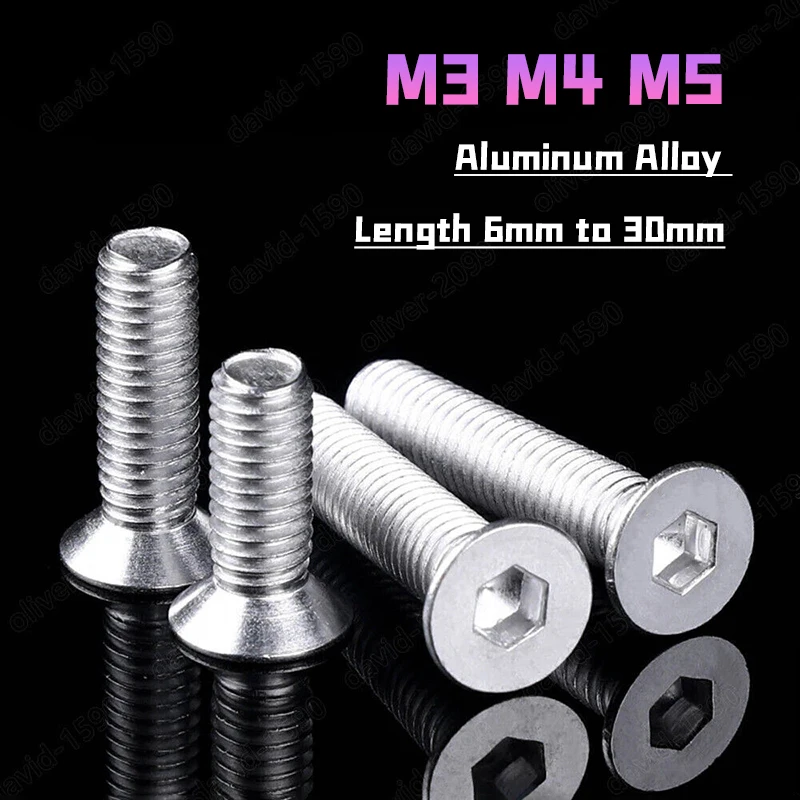 Peijian 10~100pcs Aluminum Alloy 6061 Hex Socket Countersunk Flat Screws M3 M4 M5 Length 6 Mm To 30 Mm