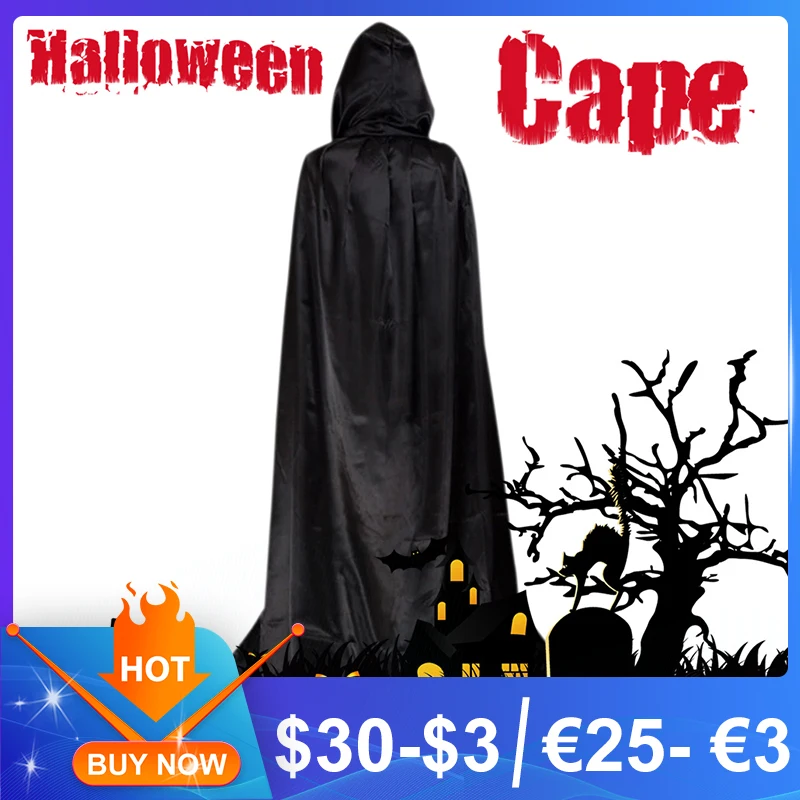 Halloween Costume Hooded Cloak Wicca Robe Cosplay Costumes Black Black Cloak Scary Witch Devil Role Play Halloween Party Decor