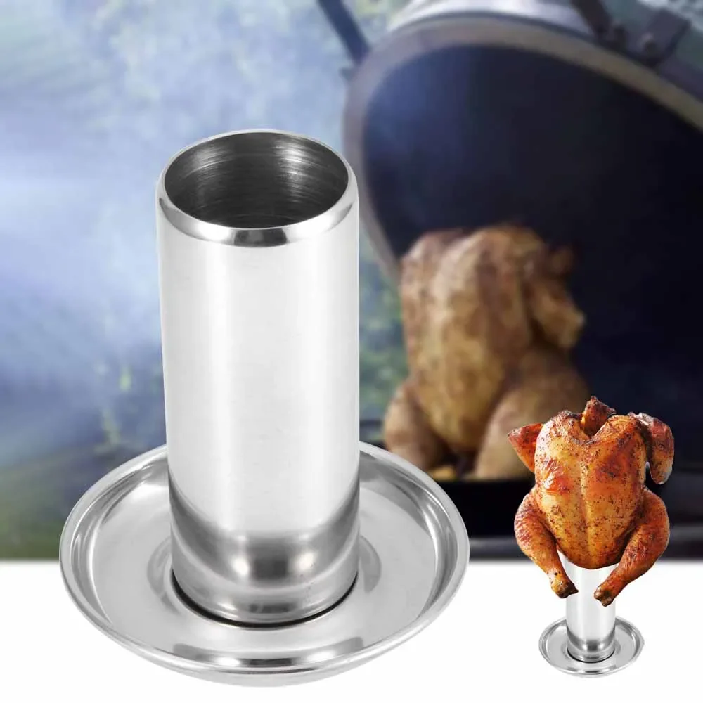 Roast Chicken Holder Stainless Steel Upright Roaster Rack Barbecue Stand Roasting BBQ Tool Tray Grilled Chicken Grill Removable