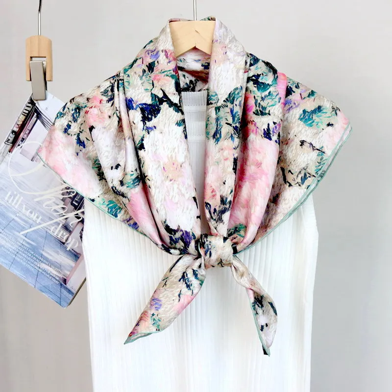 Oil Painting 100% Silk Scarves Wraps Womens Fashion Elegant Neckerchief Shawl Cape 35