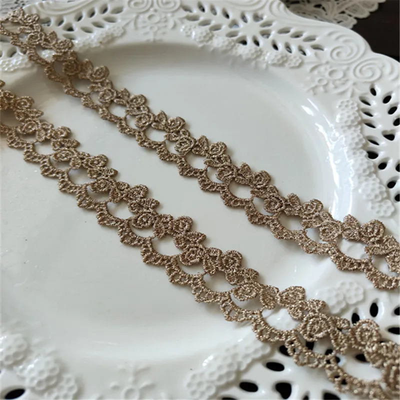 5YDS,10YDS/LOT 2.8CM Wedding Dress Fluorescent Lace Applique Gold Thread Embroidery Lace Accessories Trim 2020031905SOMELACE