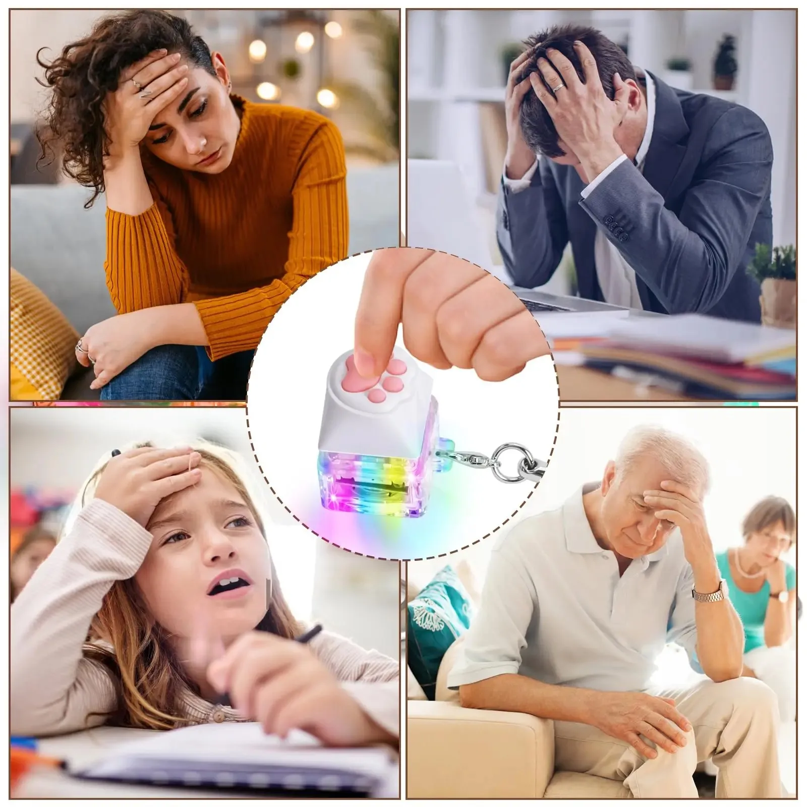 EDC Fidget Toys clavier, porte-clés patte de chat avec lumière LED jouets anti-Stress pour adultes et enfants, clavier de doigt Fidget Clicker