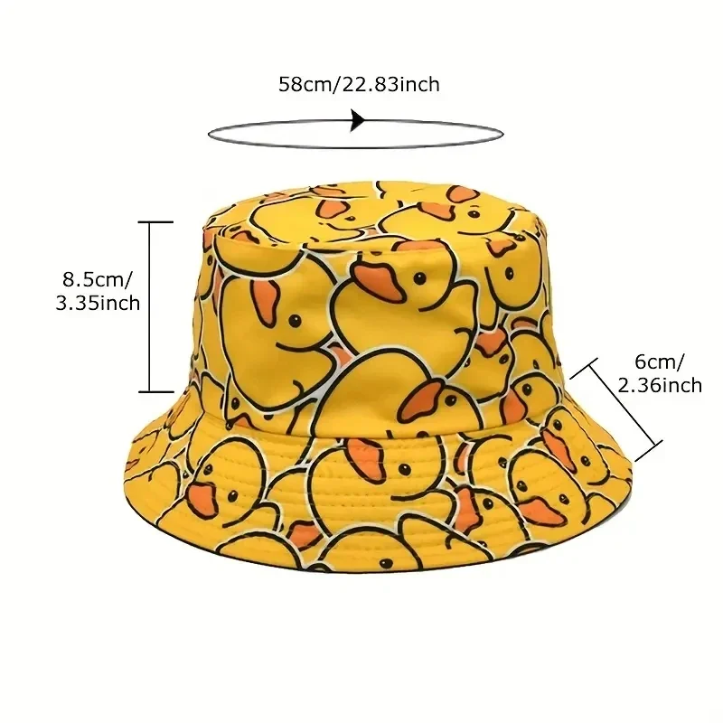 Cute Cartoon Duckling Printed Fisherman Hat, Travel Beach Hat, Unisex Lightweight Fisherman Hat, Outdoor