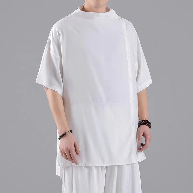 

2023 Men Summer Ice Silk T Shirt Men Chinese Style Short Sleeve Cotton T-Shirts Male Solid Color White Tops Tees Size M-5Xl