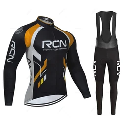 RCN Team Autumn Long Sleeve Cycling Jersey Set Bib Pants Ropa Ciclismo Clothing Bike Jersey Uniform Men Bicycle Clothes Mailllot