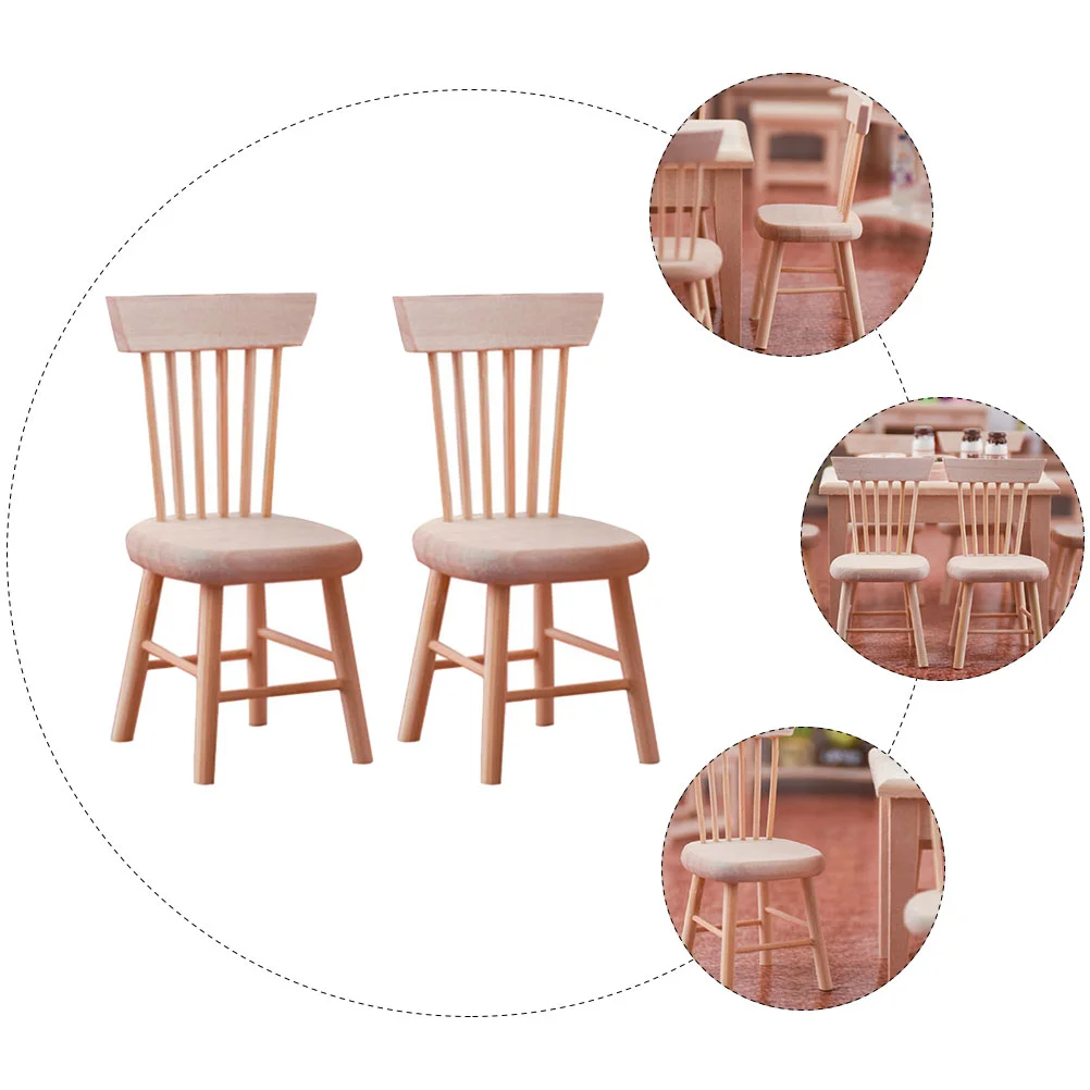 2 Pcs Dollhouse Chair Miniature Props Decor Highchair Small Tiny Adornment DIY Decorate