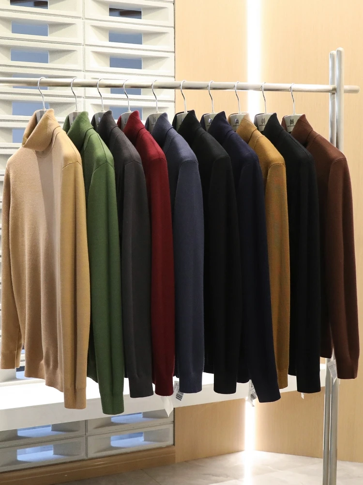 

High-Performance Waable Wool Men's Sweater Thi Warm High Collar Casual Knitted Sweater Pure Color Leisure Pullover 869