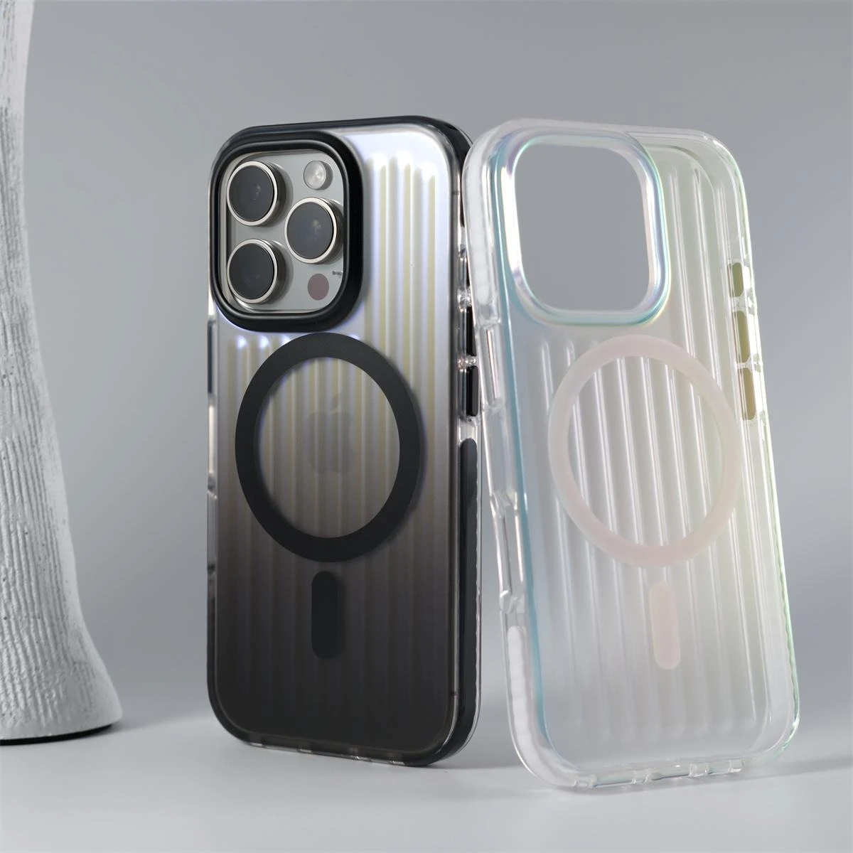 Gradient Laser Corrugated Magsafe Case For iPhone 16 Pro Max Luxury Wave Transparent Hard PC Back Magnetic Cover for iPhone16 image 5