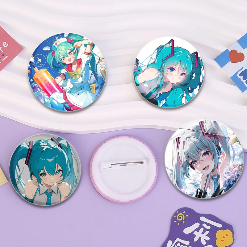 Project Miku Cute Cartoon Girl 32/44/58mm Simple Button Pin,Snap in Design Brooch,Daily Stylish Ornament Badge,Fans Collect Gift