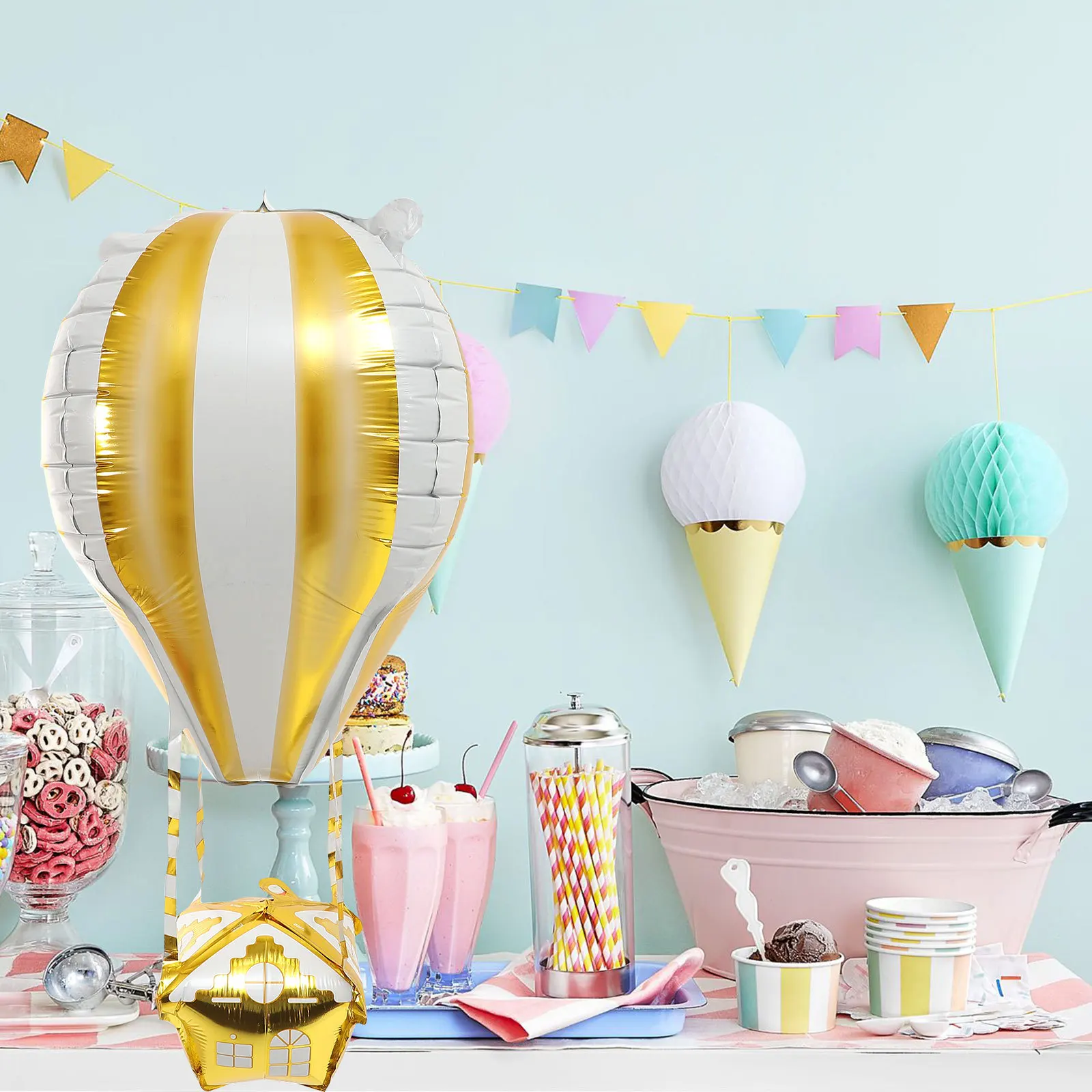 

4 Pcs Hot Air Balloon Decoration Happy Birthday Balloons New Year's Christmas 2023 Decorative Emulsion and Ballons Number