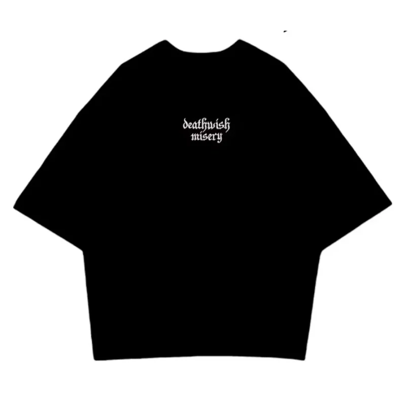 Unisex Summer Gothic Cemetery Figure Letter Graphic T Shirt Oversized Loose Short Sleeve Cotton Streetwear Back Print Casual Top
