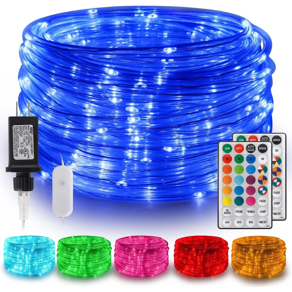 

Светодиодная гирлянда-веревка 98 футов (300 LED), 18 цветов, таймер, 5 режимов, водонепроницаемая, с пультом ДУ, для улицы, кемпинга, вечеринок, декора