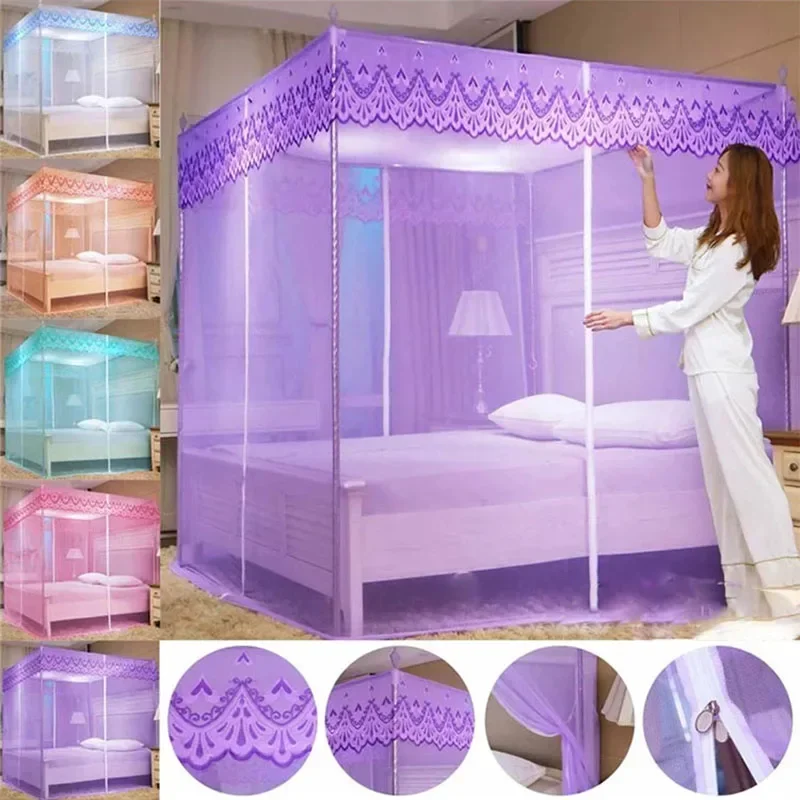 Romantic Square Lace Mosquito Net with Zipper Three Doors Queen Size Bed Canopy Anti Insect Anti Mosquito Tent for Bed Nets Home