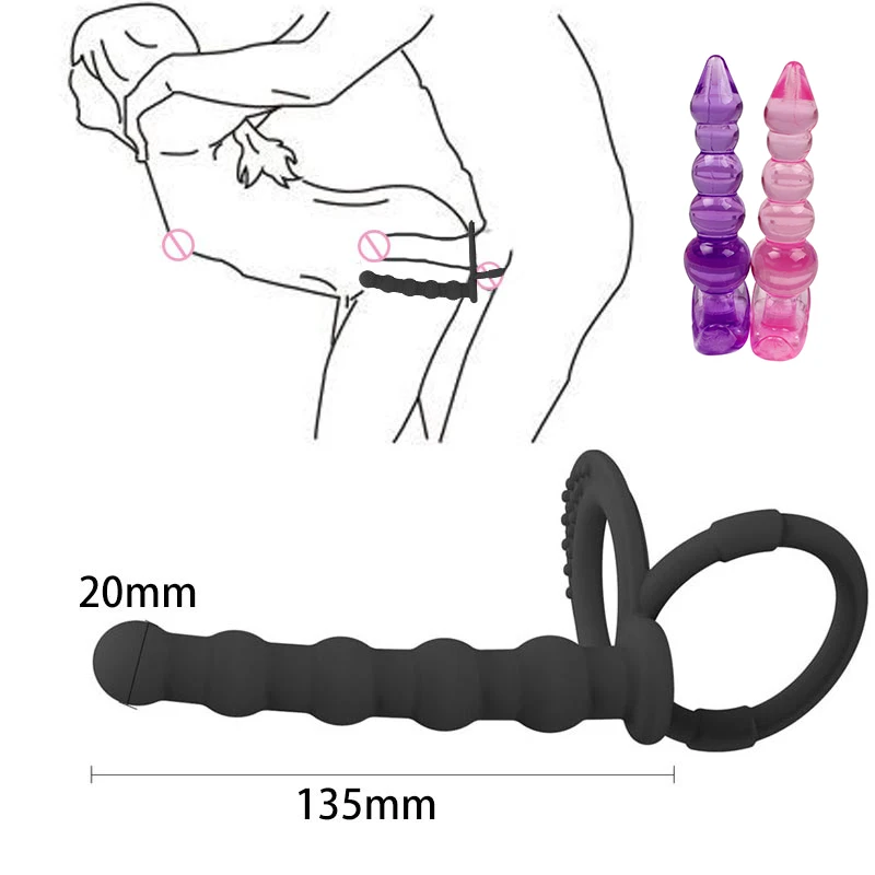 Double Penetration Dildo Rings Strap On Penis Delayed Ejaculation Anal Beads Butt Anus Vaginal Massager Sex Toys For Men Couples