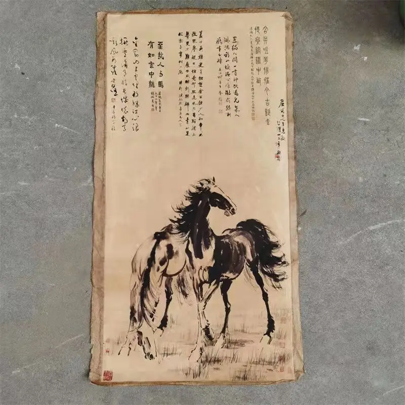 

Horse drawing living room decoration hanging painting central scroll painting double horse rotten film painting