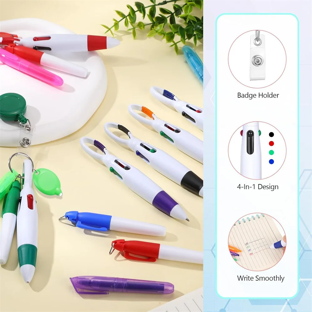 Multifunctional Ballpoint Pen Nurse Badge Holder Marker Pen With Flashlight Keychain Writing Tools Pen Stationery Supplies