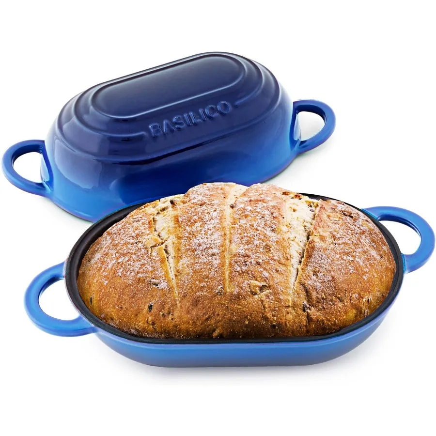 

Enameled Cast Iron Bread Oven 2 Qt Blue NonStick Single Loaf Cast Iron Bread Pan with Lid for Easy Homemade Sourdough Dutch Ove