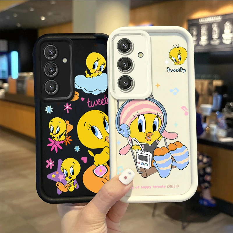 Cute Cartoon Tweety Bird Phone Case For Samsung Galaxy S25 S24 S23 S21 Ultra Plus S24 S23 S21 S20 FE A73 A55 Soft Silicone Cover