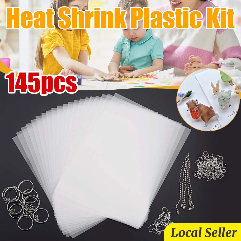 Kit De Feuilles Plastique Thermorétractable 232 Pièces – A4/A5, 100 Porte-clés, 100 Anneaux, 12 Crayons – DIY Créatif