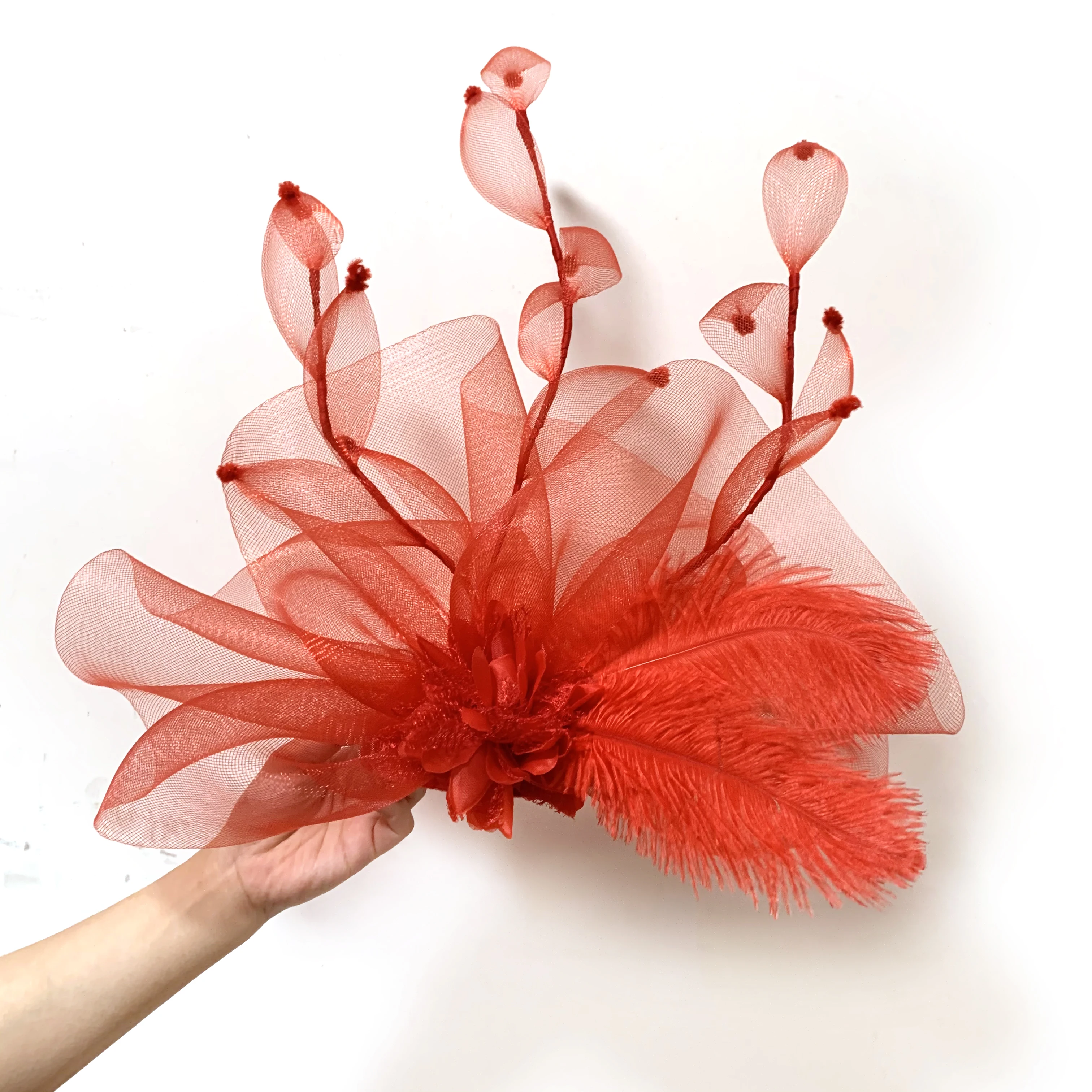 Large Fascinator Hat Feather Leaf Branches Flower For Women Accessories Kentucky Derby Cocktail Wedding Party Church Headdress