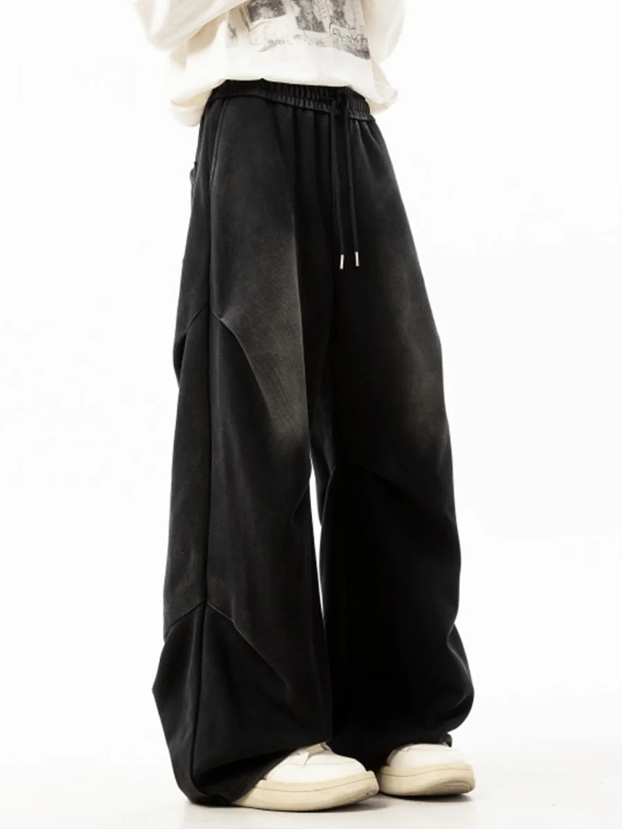 

American Sle Heavyweight Pleated Waed adient Straight Leg Sweatpants Men Spring Autumn Trendy Loose Sports Casual Pants