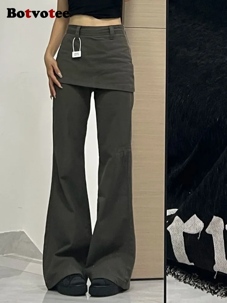 Botvotee Fake Two-Piece Plus size Wide Leg Jeans for Women 2025 New Y2k Fashion Streetwear High Waisted Flare Denim Pants - Image 4