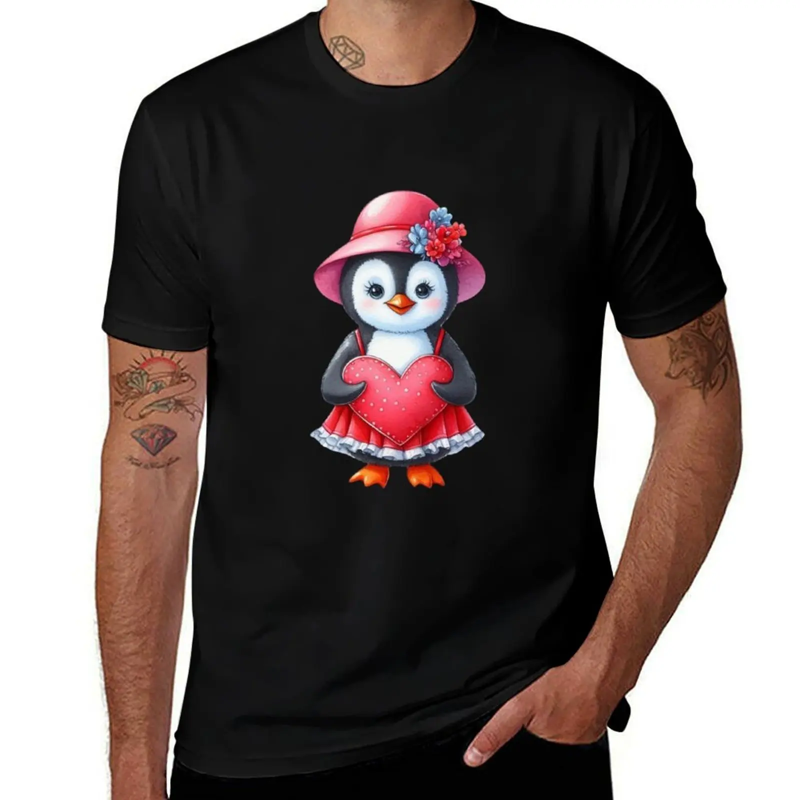 

Watercolor Valentine Penguin clipart. T-Shirt graphics vintage plain plain black t shirts men