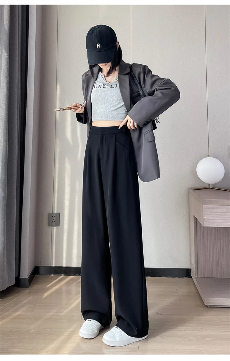 Spring 2024 New Fashion All-Match Simple Office Suit Pants Wide-Leg Pants High Waist Narrow Straight Casual Mop Pants Women
