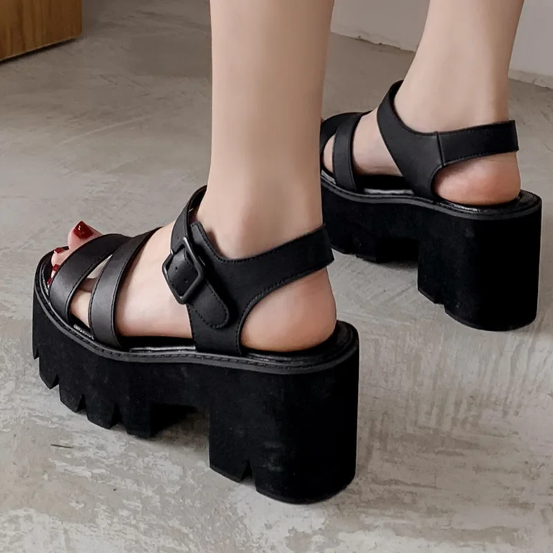 Women Shoes Black Platform Women Sandals Summer 2022 Female Shoes Woman Block Heel Fashion Buckle Causal Sandals High Quality