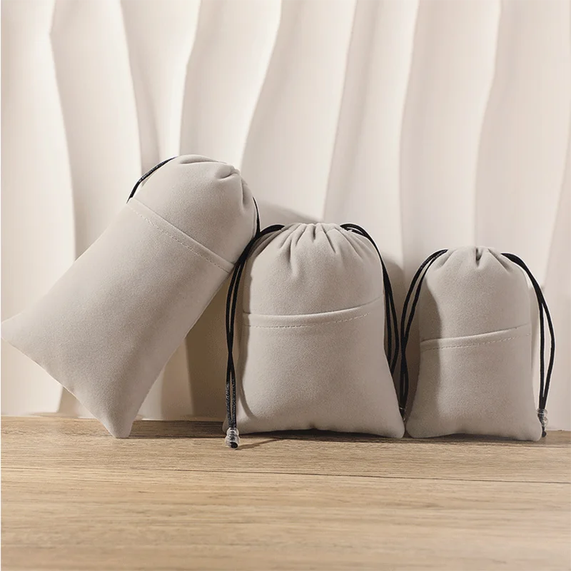 20pcs/lot Grey Plush Velvet Drawstring Bags 9x14cm 12x16cm 11x20cm Dustproof Digital Gift Packaging Pouch Custom Logo