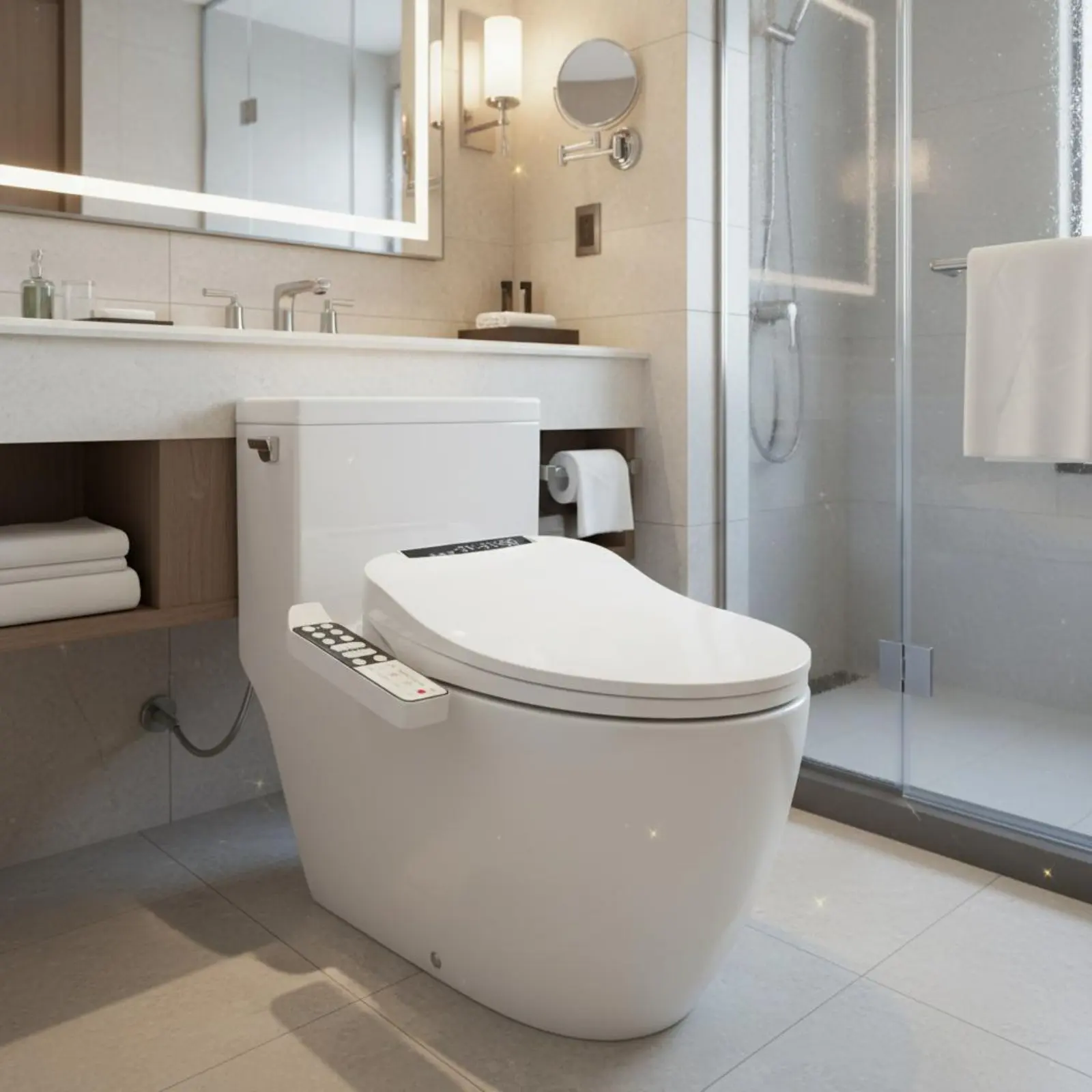 Automatic Bidet Seat Warm Water Cleansing Electric Bidet Seat Bathroom Fixture Adjustable Temperature Auto Night Light
