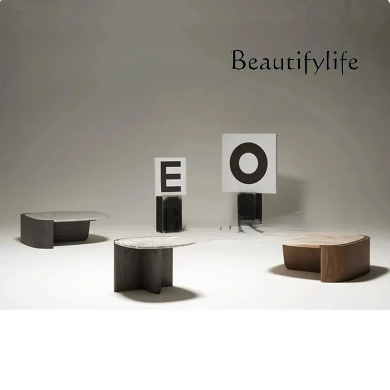 

X New Personalized Italian Natural Marble Coffee Table Light Luxury Special-shaped Solid Wood Coffee Table Side Table Combinatio