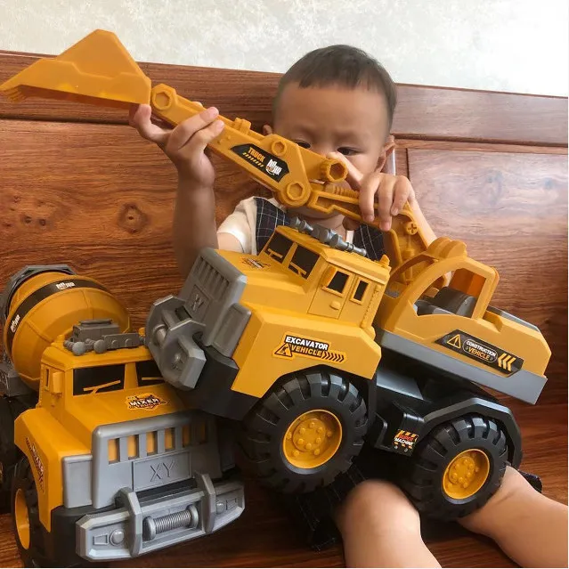 Children\'s Oversized Excavator Mixer Truck Engineering Vehicle Toy Boy Crane Dump Truck Combination Car Toy