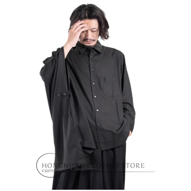 2025 قميص علامة تجارية جديدة غير منتظمة الشكل للرجال، يتميز بقميص مخيط بالرأس مع طية صدر السترة وقميص عالي الجودة للرجال #2
