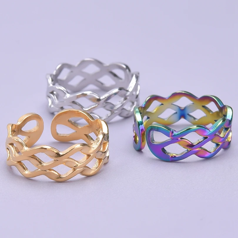 Stainless Steel Rings For Women Men Water Ripples Rainbow/Gold/Silver Color Ring Engagement Fashion Jewelry Party Bague Mujer